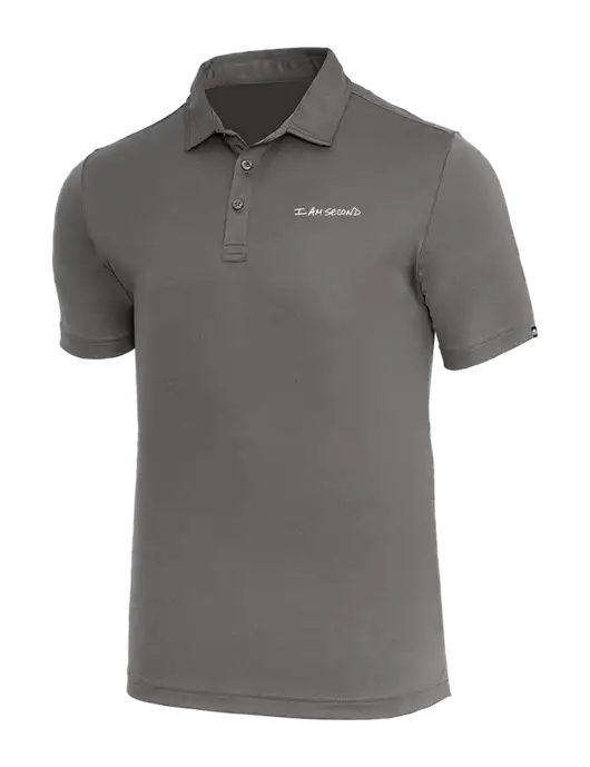 TravisMathew Medium Grey Heather Coto Performance Polo w/I Am Second Logo
