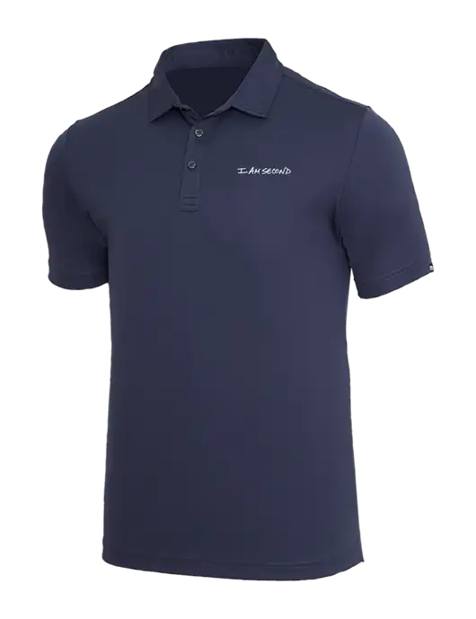 TravisMathew Navy Coto Performance Polo w/I Am Second Logo