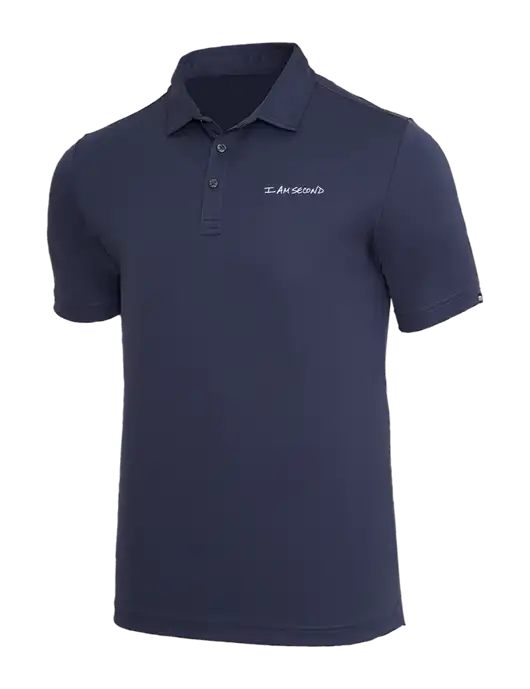 TravisMathew Navy Coto Performance Polo w/I Am Second Logo