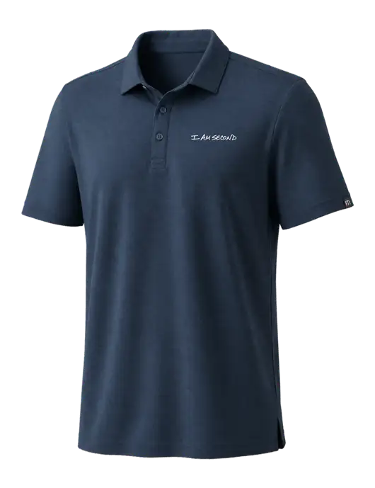 TravisMathew Navy Coto Performance Polo w/I Am Second Logo