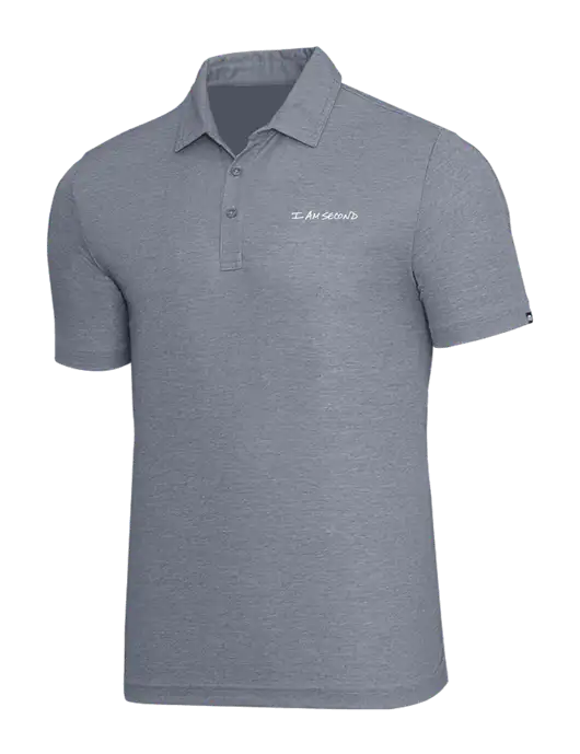 TravisMathew Navy Heather Oceanside Polo w/I Am Second Logo