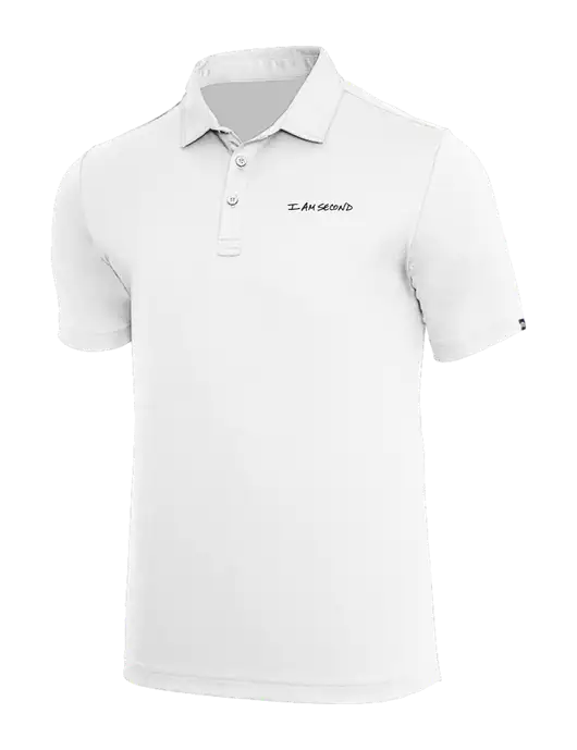TravisMathew White Coto Performance Polo w/I Am Second Logo