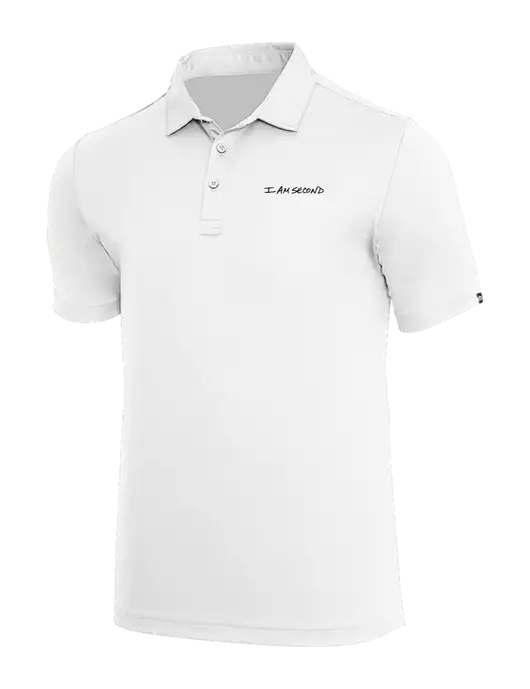 TravisMathew White Coto Performance Polo w/I Am Second Logo