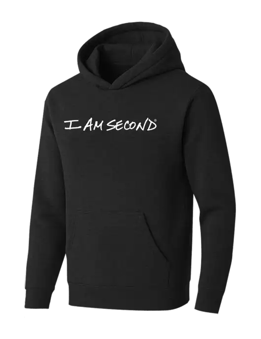BELLA+CANVAS Black Heather Sponge Fleece Pullover Hoodie w/I Am Second Logo