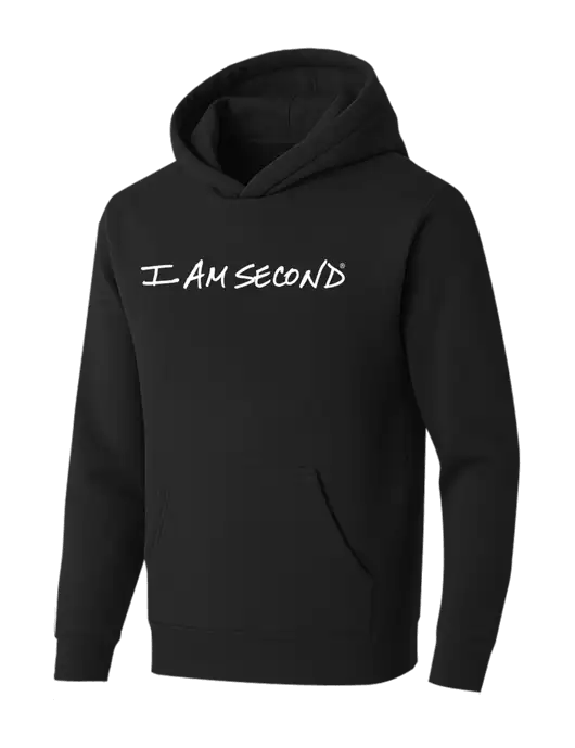 BELLA+CANVAS Black Sponge Fleece Pullover Hoodie w/I Am Second Logo