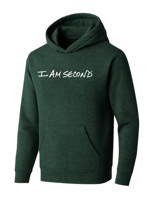 BELLA+CANVAS Heather Forest Sponge Fleece Pullover Hoodie w/I Am Second Logo