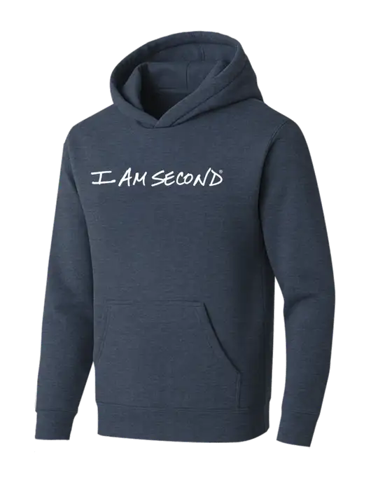 BELLA+CANVAS Heather Navy Sponge Fleece Pullover Hoodie w/I Am Second Logo