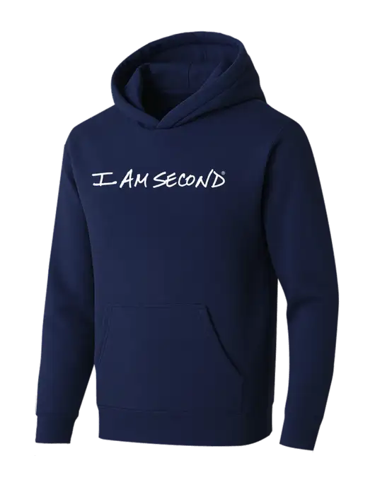 BELLA+CANVAS Navy Sponge Fleece Pullover Hoodie w/I Am Second Logo
