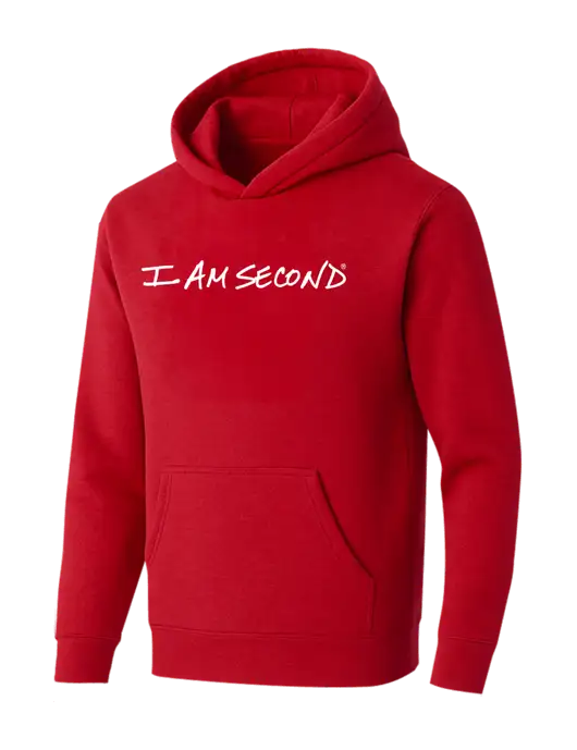 BELLA+CANVAS Red Sponge Fleece Pullover Hoodie w/I Am Second Logo