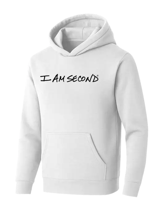 BELLA+CANVAS Heathered White Sponge Fleece Pullover Hoodie w/I Am Second Logo