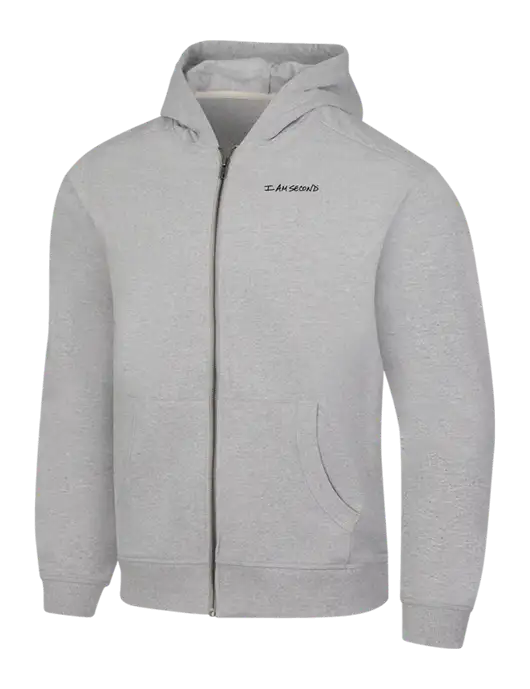 Light Grey Heather Re-Fleece Full-Zip Hoodie w/I Am Second Logo