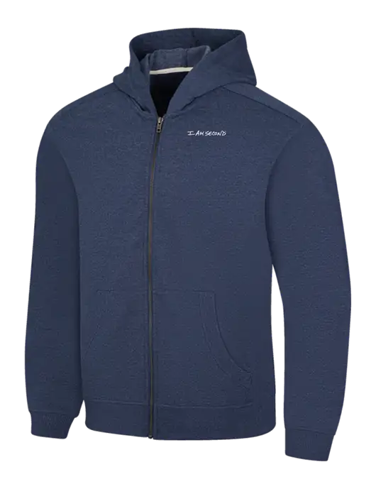 Navy Heather Re-Fleece Full-Zip Hoodie w/I Am Second Logo