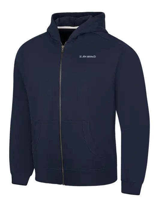 Navy Re-Fleece Full-Zip Hoodie w/I Am Second Logo