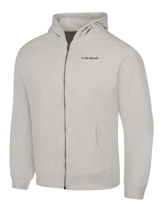 Very Light Grey Heather Re-Fleece Full-Zip Hoodie w/I Am Second Logo