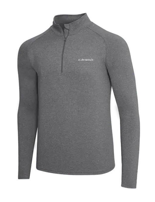 Dark Grey Heather Sport Wick Stretch 1/4 Zip Pullover w/I Am Second Logo