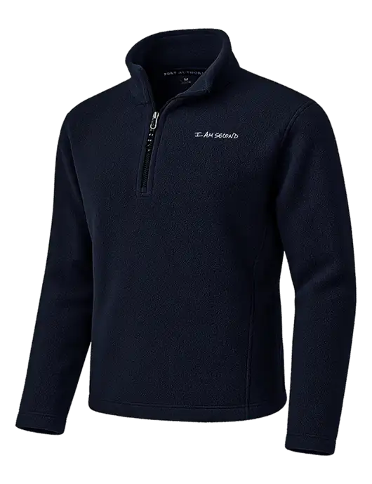 Navy Fleece 1/4-Zip Pullover w/I Am Second Logo