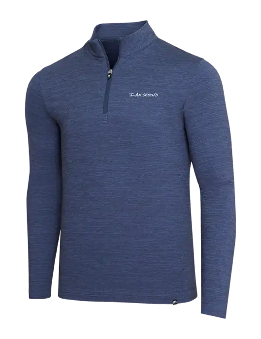 TravisMathew Navy Heather Crestview 1/4 Zip w/I Am Second Logo