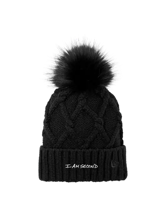 New Era Black Faux Fur Pom Beanie w/I Am Second Logo