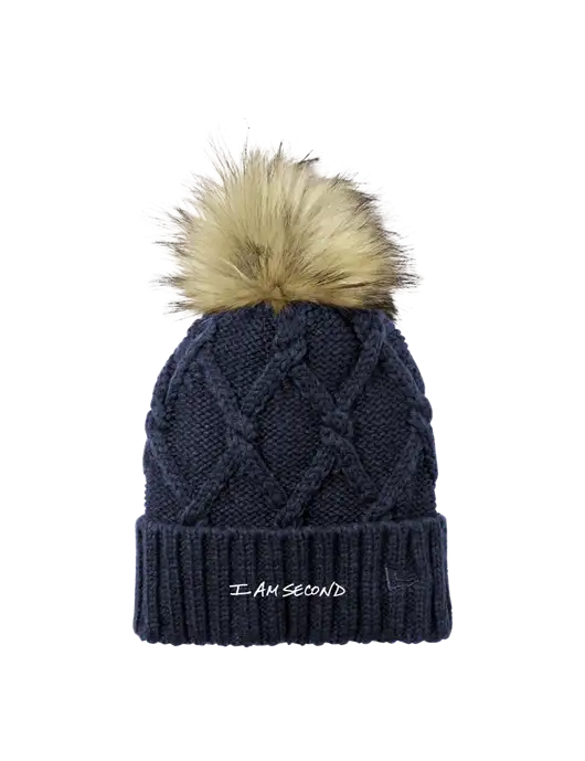 New Era Navy Faux Fur Pom Beanie w/I Am Second Logo