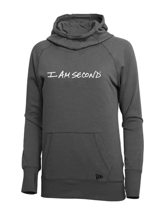 New Era Black Heather Womens Tri-Blend Fleece Pullover Hoodie w/I Am Second Logo