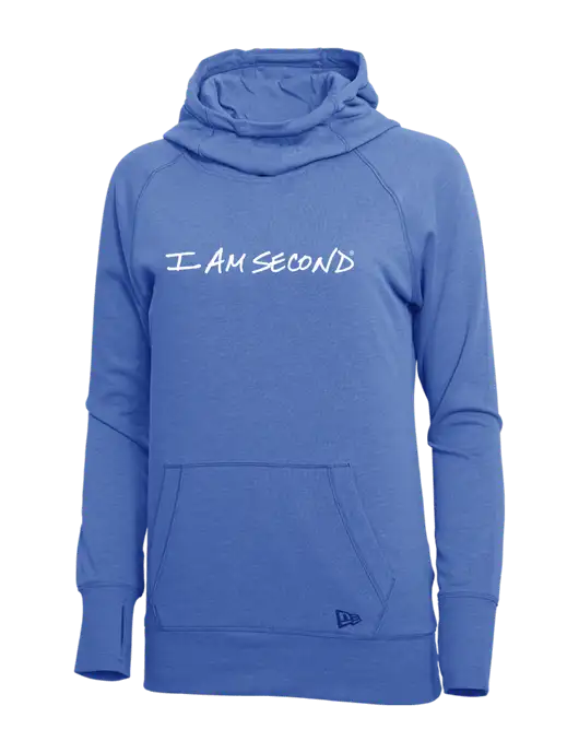 New Era Royal Heather Womens Tri-Blend Fleece Pullover Hoodie w/I Am Second Logo
