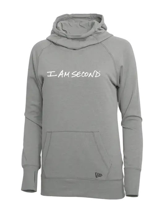 New Era Shadow Grey Heather Womens Tri-Blend Fleece Pullover Hoodie w/I Am Second Logo