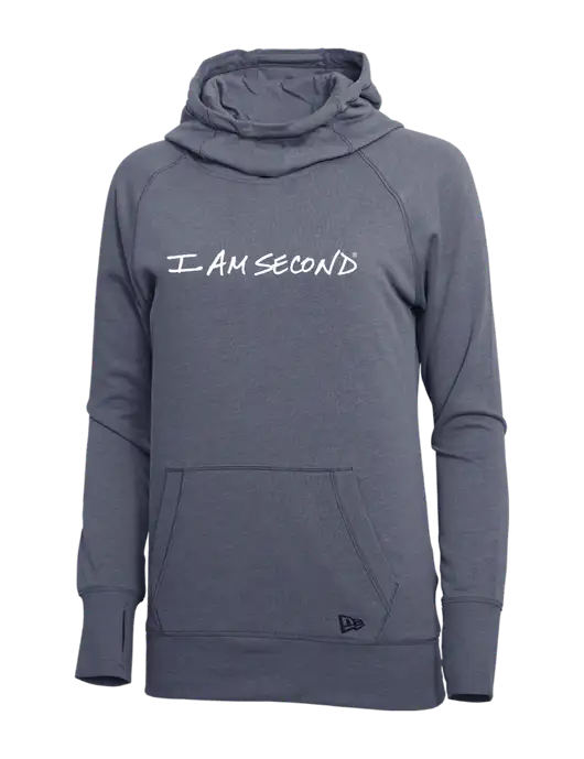 New Era True Navy Heather Womens Tri-Blend Fleece Pullover Hoodie w/I Am Second Logo