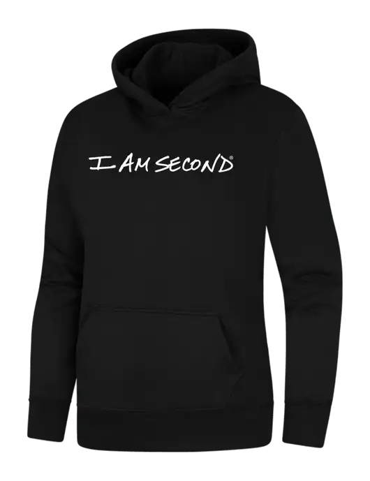 Womens Black Core Fleece Pullover Hooded Sweatshirt w/I Am Second Logo