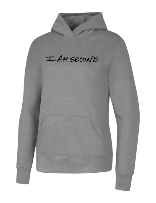 Womens Light Grey Heather Core Fleece Pullover Hooded Sweatshirt w/I Am Second Logo