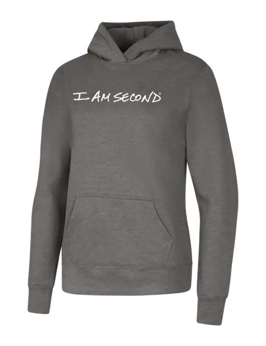 Womens Medium Grey Heather Core Fleece Pullover Hooded Sweatshirt w/I Am Second Logo
