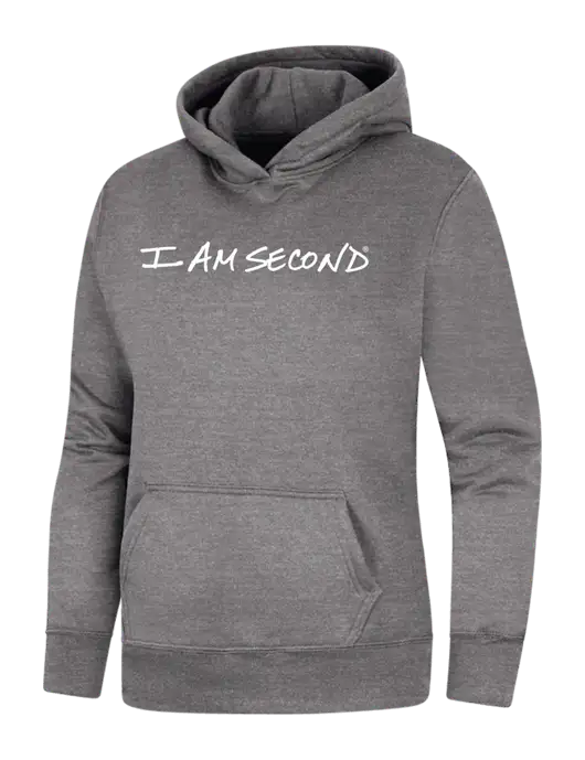 Womens Medium Grey Heather Core Fleece Pullover Hooded Sweatshirt w/I Am Second Logo