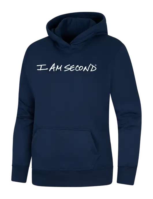 Womens Navy Core Fleece Pullover Hooded Sweatshirt w/I Am Second Logo