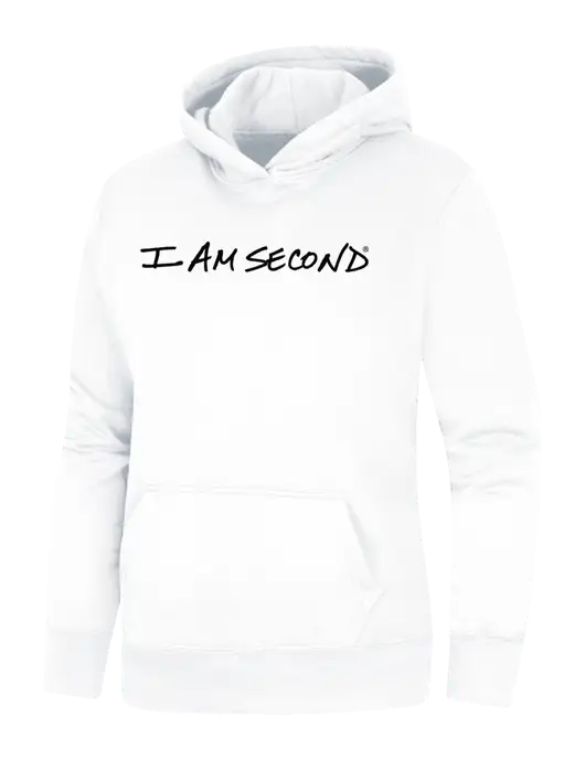 Womens White Core Fleece Pullover Hooded Sweatshirt w/I Am Second Logo