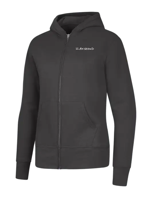 Charcoal Womens Core Fleece Full-Zip Hooded Sweatshirt w/I Am Second Logo