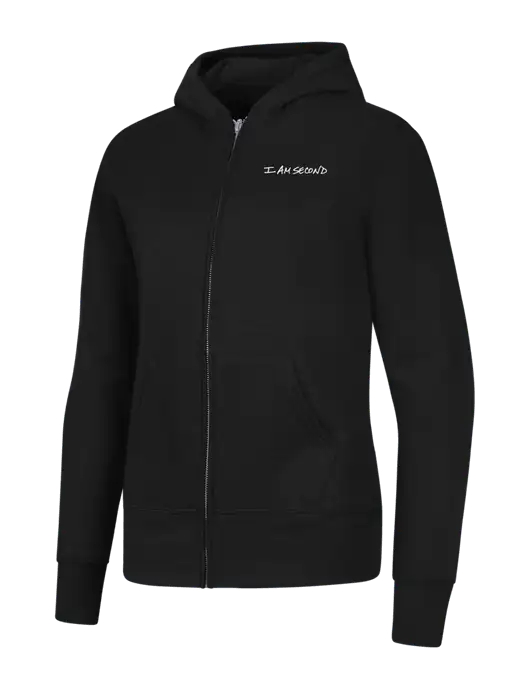 Jet Black Womens Core Fleece Full-Zip Hooded Sweatshirt w/I Am Second Logo