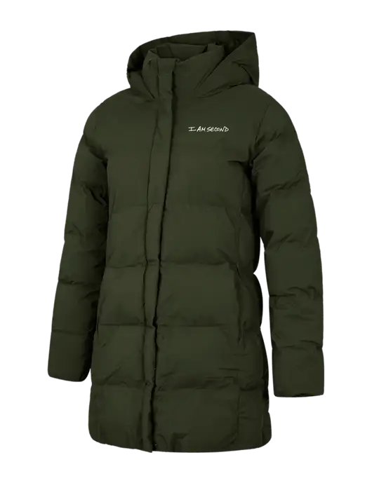 Mercer+Mettle Womens Dark Green Puffy Parka  w/I Am Second Logo