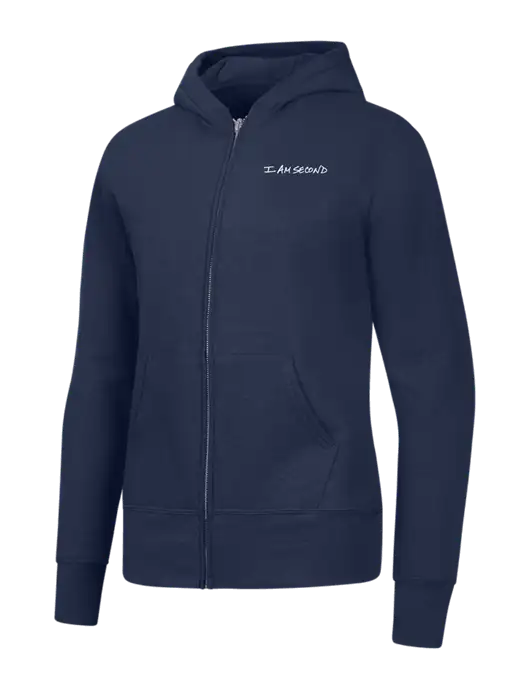 Navy Womens Core Fleece Full-Zip Hooded Sweatshirt w/I Am Second Logo