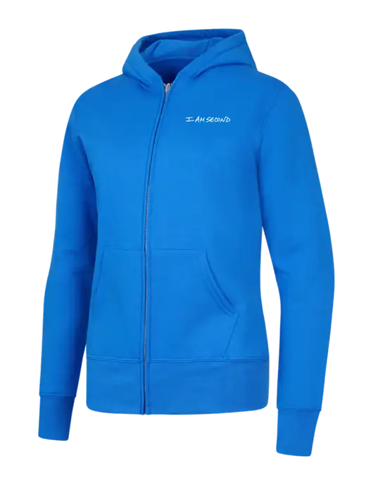 Royal Womens Core Fleece Full-Zip Hooded Sweatshirt w/I Am Second Logo