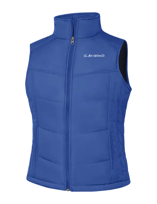 Womens Dark Royal Blue/Black Puffy Vest w/I Am Second Logo