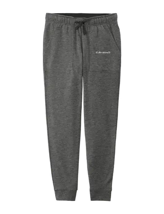 Womens Posicharge Tri-blend Wicking Dark Grey Heather Triad Solid Fleece Jogger w/I Am Second Logo