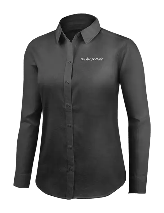 Brooks Brothers Womens Dark Grey Wrinkle-Free Stretch Nailhead Shirt w/I Am Second Logo