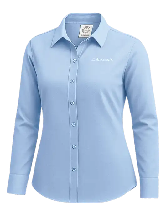 Brooks Brothers Womens Light Blue Wrinkle-Free Stretch Nailhead Shirt w/I Am Second Logo