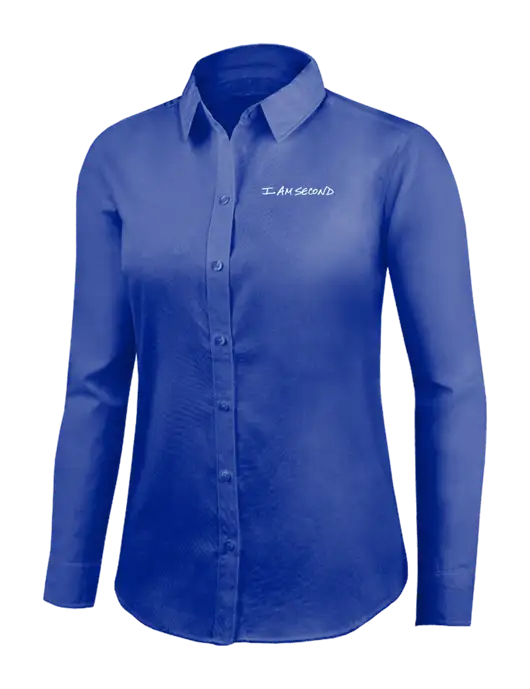 Brooks Brothers Womens Royal Blue Wrinkle-Free Stretch Nailhead Shirt w/I Am Second Logo