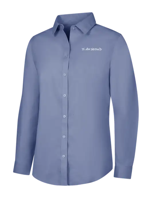 Brooks Brothers Womens Royal Blue Wrinkle-Free Stretch Pinpoint Shirt w/I Am Second Logo