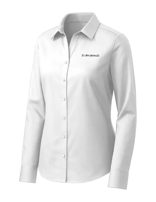 Brooks Brothers Womens White Wrinkle-Free Stretch Pinpoint Shirt w/I Am Second Logo