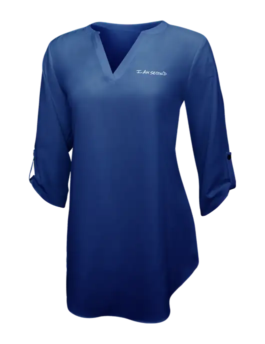 Dark Royal Womens 3/4 Sleeve Tunic Blouse w/I Am Second Logo
