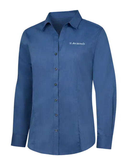 Light Navy Womens Crosshatch Easy Care Shirt w/I Am Second Logo