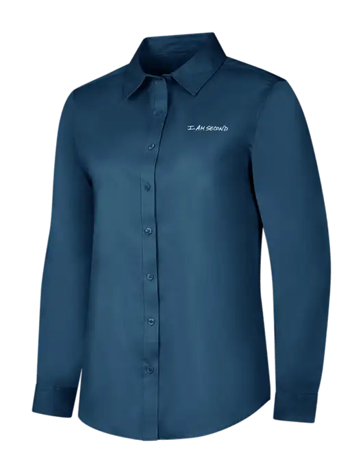Light Navy Womens Long Sleeve Superpro React Twill Shirt w/I Am Second Logo