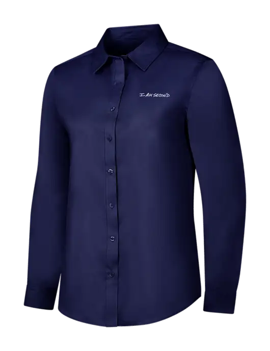 Navy Womens Long Sleeve Superpro React Twill Shirt w/I Am Second Logo