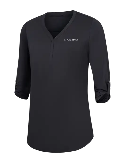 Womens Black City Stretch 3/4-Sleeve Tunic w/I Am Second Logo